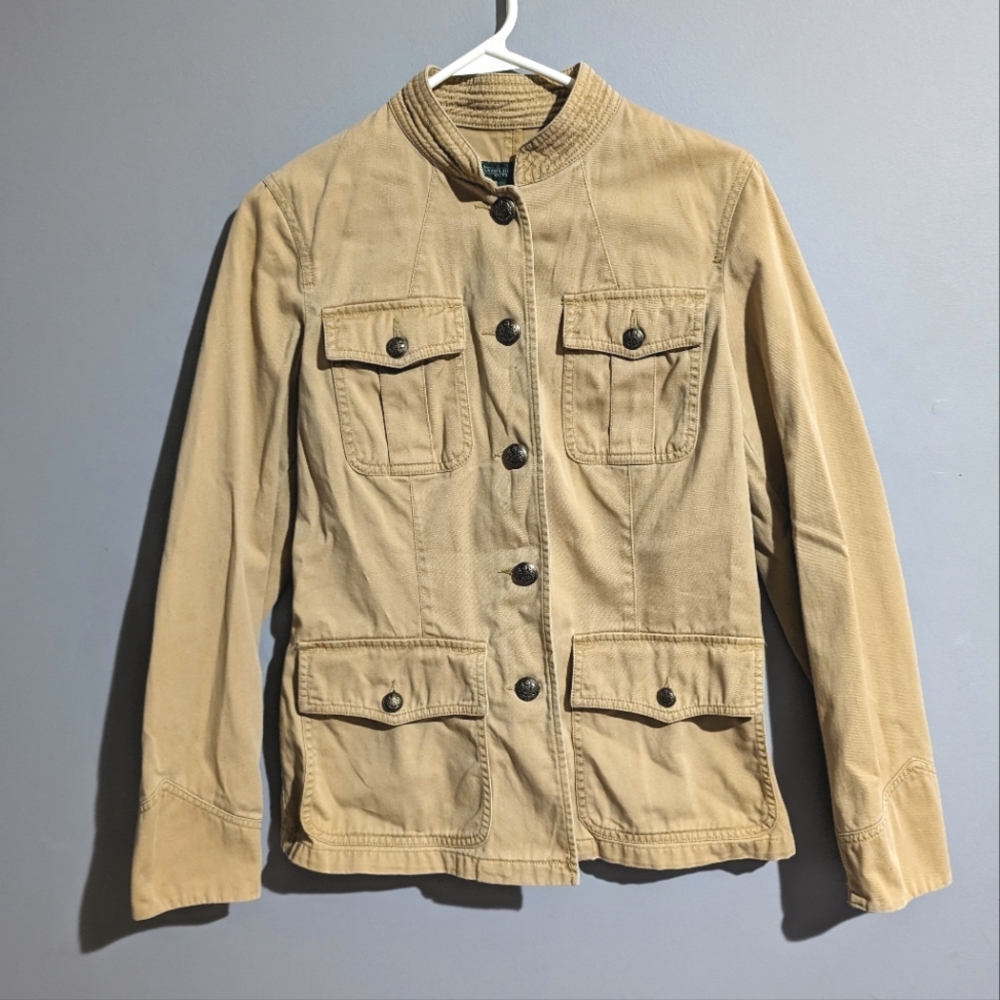 Lauren Jeans women's tan cargo jacket size M Ralph Lauren utility pockets